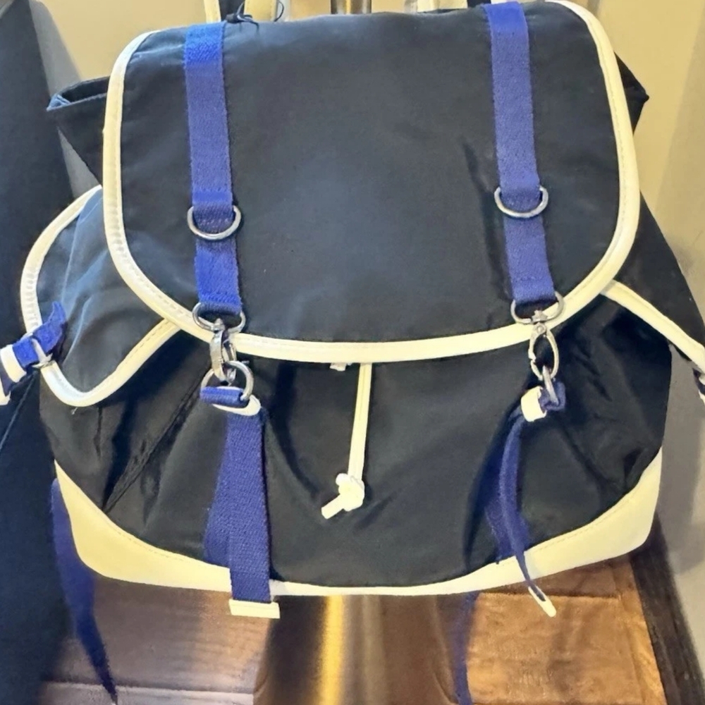 Carpisa Backpack Blue Black /White Travel Backpack Drawstring Bag